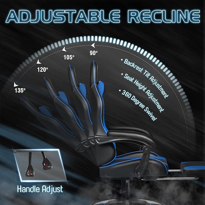 Homall Gaming Chair Video Game Chair with Footrest and Massage Lumbar Support Ergonomic Computer Chair Height Adjustable with Swivel Seat and Headrest (Blue)