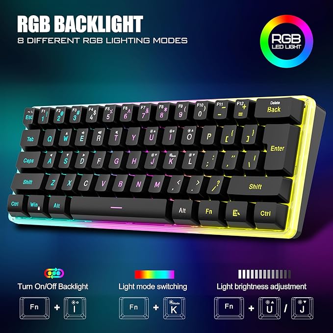 RedThunder 60% Wireless Gaming Keyboard &amp Mouse Combo with Rechargeable Battery Ultra-Compact Small RGB Mechanical Feel Keyboard Ergonomic Lightweight Honeycomb Optical Mouse for Gaming/Business