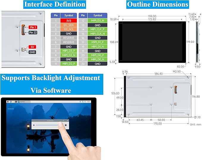 8inch DSI Touch Screen 10-Point Capacitive Touch Display 800x1280 IPS Panel Optical Bonding Toughened Glass Panel Compatible with Raspberry Pi 5/4B/3B+/3B/RK3506/RK3576/ESP32-P4