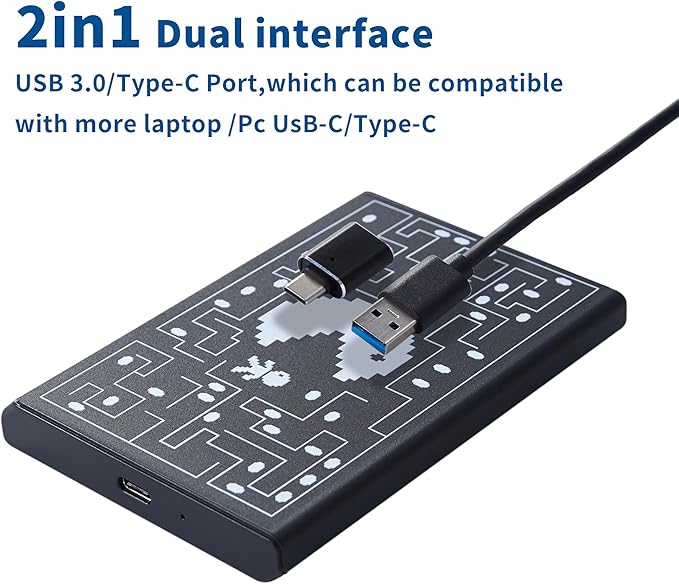 Plicnla Portable External Hard Drive 500GBUSB 3.0 USB-C Storage Expansion for PC Mac Desktop Laptop PS4/5 Xbox One X/S Xbox 360 (Pacman)