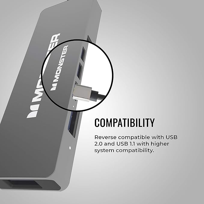 Monster USB-C 4-Port Hub - USB Type-C to 4 USB 3.0 Connectors