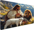 XXL Gaming Mouse Pad Extended (35.5X16) Jesus with Lion &amp Lamb Large Non-Slip Desk Mat Water-Resistant Keyboard Mousepad for Office &amp Home