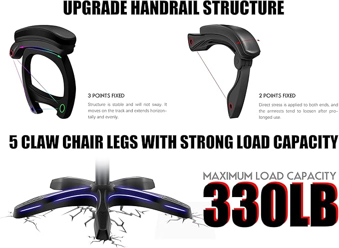 Ergonomic Pro Gaming Chair with LED Lights and Speakers Video Game Chair with Massage and Footrest High Back Computer Chair with Lumbar Support and Headrest Adjustable Height for Adult Teens.Bla