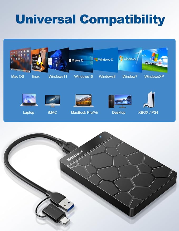 1 TB External Hard DrivesPortable Hard Drive for WindowsUltra Slim External HDD Store Compatible with PC MACLaptopPS4 Xbox one Xbox 360Plug and Play Ready