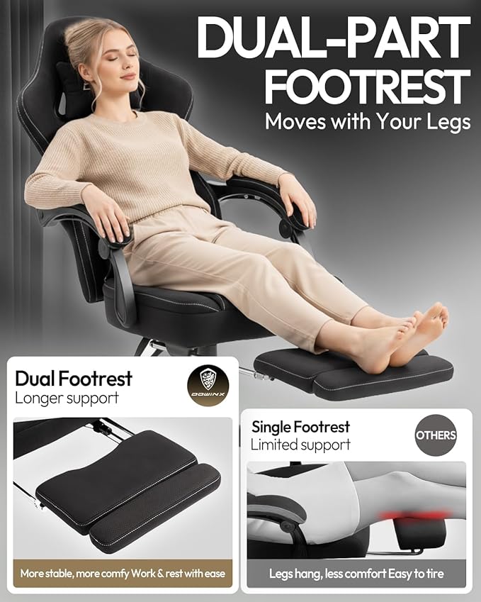 Dowinx Gaming Chair Breathable Fabric Game Chair with Gel Pad and Storage Bag Comfortable Gamer Chair with Pocket Spring CushionErgonomic Computer Chair with FootrestBlack and White