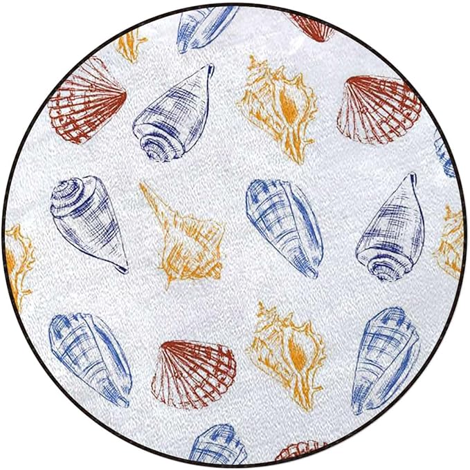 Multicolor Washable Round Area Rug -Non-Slip Distressed Circle Rug Non-Shedding Entryway Carpet for Bedroom Laundry Kitchen Decor Beach Seaside Summer Vacation Oceanic Diameter 59 in