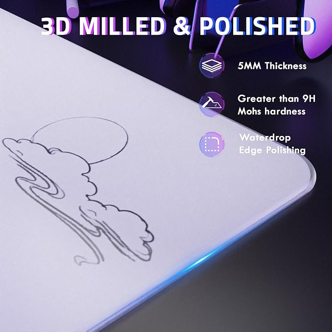 ATTACK SHARK CM05SE Glass Mousepad for Gaming Ultra Smooth Mouse Mat with Nano-Textured Surface Tempered Glass Mouse Pad Precision Speed Control for Games and Office (White Wave 16.1 L x 12.2 W)