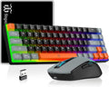 Snpurdiri 60% Wireless Gaming Keyboard and Mouse ComboRainbow Backlit Rechargeable 2000mAh BatteryMini Mechanical Feel Keyboard + Popular RGB Mice for GamingBusiness Office(Gray-Black-Orange)