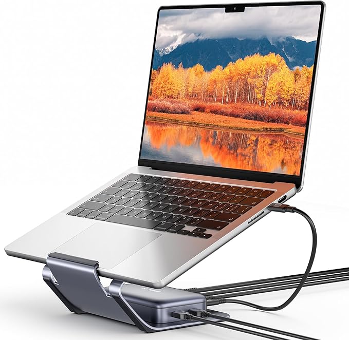JSAUX Laptop USB C Docking Station 10 in 1 USB C Magnetic Hub with Laptop Stand 4K@60hz HDMI 100W PD USB A&ampC 3.0 1000Mbps Ethernet SD/TF for HP/MacBook/Dell/Lenovo etc