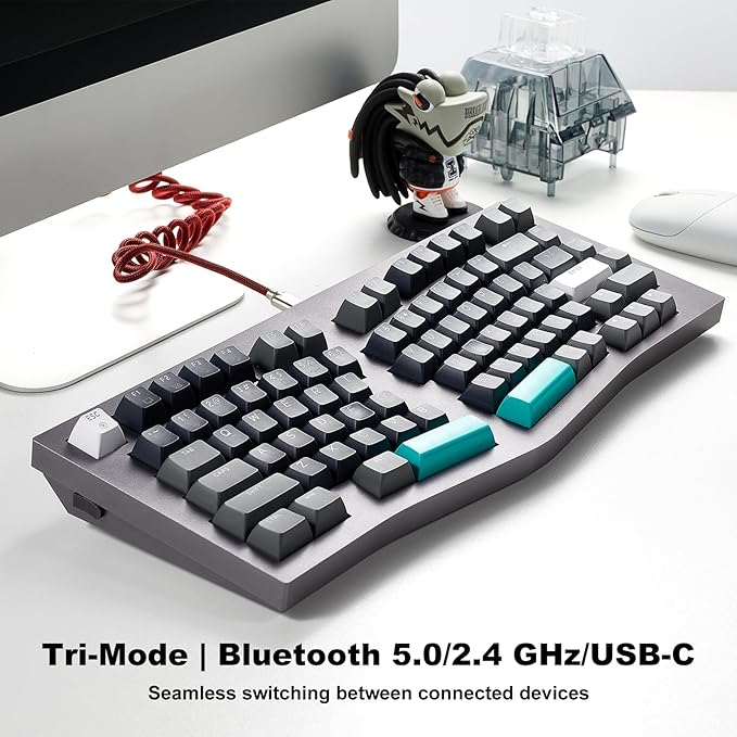 Hexgears F2 - Aluminum Custom Mechanical Keyboard Split Alice 83 Key Layout Ergonomic Keyboard Hot Swappable Slient Linear Switch BT5.0/2.4GHz/USB-C RGB Backlit for Win/Mac (Gradient Silver)