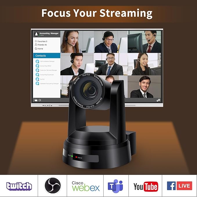 PTZ Camera 4KAI Auto Tracking USB3.0/3G-SDI/LAN HDMI PTZ Camera 20X Optical +16X Digital Zoom with PoE Live Streaming for Church WorshipOBSFacebookYouTube