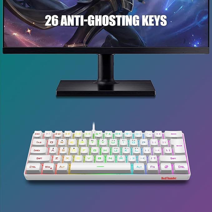 RedThunder 60% Mini Gaming Keyboard and Mouse Combo Lightweight Ultra-Compact 61 Keys RGB Backlit7200 DPI Honeycomb Optical Mouse Wired Gaming Set for PC MAC PS5 Xbox Gamer(White)