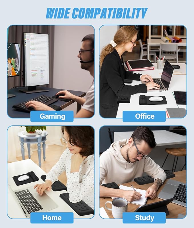Arm Rest for Desk 3PCS L-Shaped Desk Elbow Pads and Mouse Pad Memory Foam Desk Wrist Rest with Non-Slip Base for Office Home Gaming Study(12 * 4 inch)