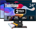 Lenovo ThinkVision T24-40 24 Full HD IPS Monitor HDMI DP VGA | Up to 120Hz | VESA Mount | Office Business Displays | W/MAJ Deskpad | 2 Pack
