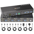 HDMI KVM Switch 2 Monitors 4 Computers 4K@60Hz EDID SimulationDual Monitor KVM Switch with 4 USB 3.0 Ports for USB PeripheralsAudioRS232with Wired Remote12V Power and 4 USB Cables