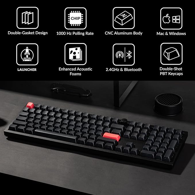 Keychron Q6 Max QMK/LUANCHER Wireless Bluetooth/2.4GHz/USB-C Wired Custom Mechanical Keyboard Full Size Programmable Knob RGB Backlit Hot-Swappable Gateron Banana Switch for Mac Windows Linux - Black