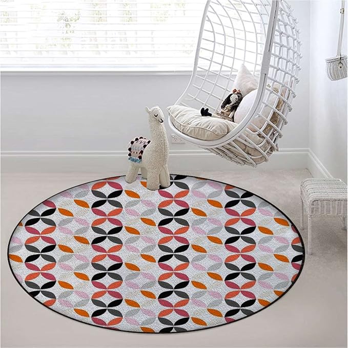 Geometric Gaming Chair Mat for Hardwood Floor Anti-Slip Floor Protector Game Controller Rubber Gaming Computer Chair Mat Circle Dimensional Ring FormsMulticolor Diameter 60 in