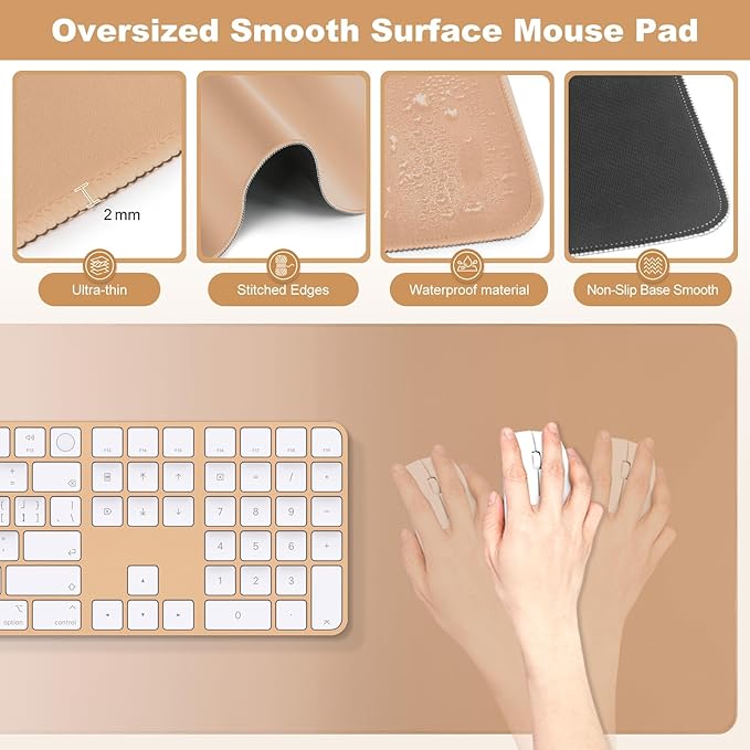 4-in-1 Large Gaming Mouse Pad Keyboard Wrist Rest Pad &amp Wrist Support Mousepad Set Extended Desk Pad Waterproof Desk Mat Protector for Home Office Decor Study Game 35.4×15.7 Inches I Milk Tea Br