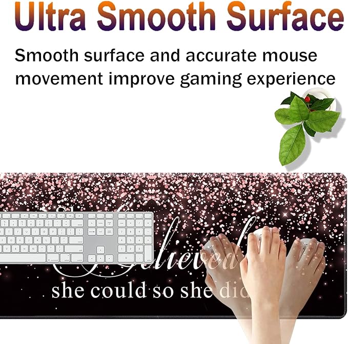Large Gaming Mouse Pad Keyboard Wrist Rest + Mouse Wrist Pad + Coaster Combination Set Memory Sponge Non-Slip Base. Suitable for Office and Home She Believed She Could So She Did