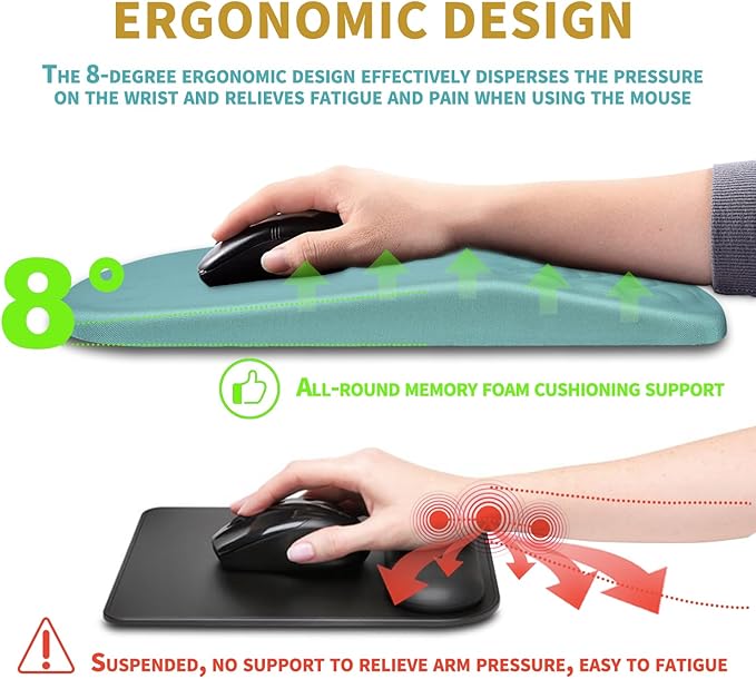 Hokafenle Ergonomic Mouse Pad Wrist Support with Massage Design Wrist Rest Pain Relief Mousepad with Memory Foam&ampNon-Slip PU Base Mouse Pads for Wireless Mouse &amp Desk (12x8 inchLight Blue)