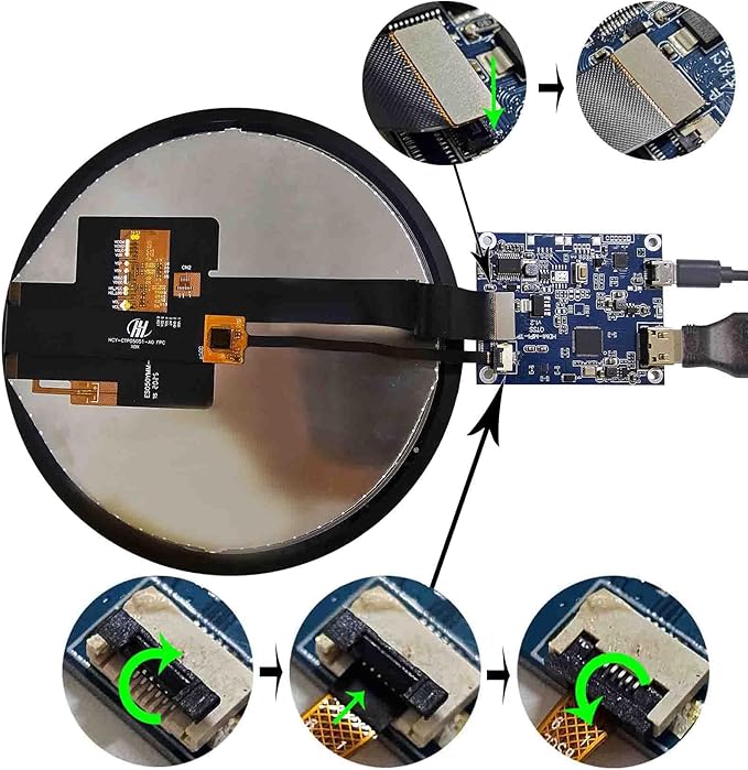 5 inch 1080x1080 350nit IPS MIPI Round LCD Touch Screen and 50 pins Controller Board