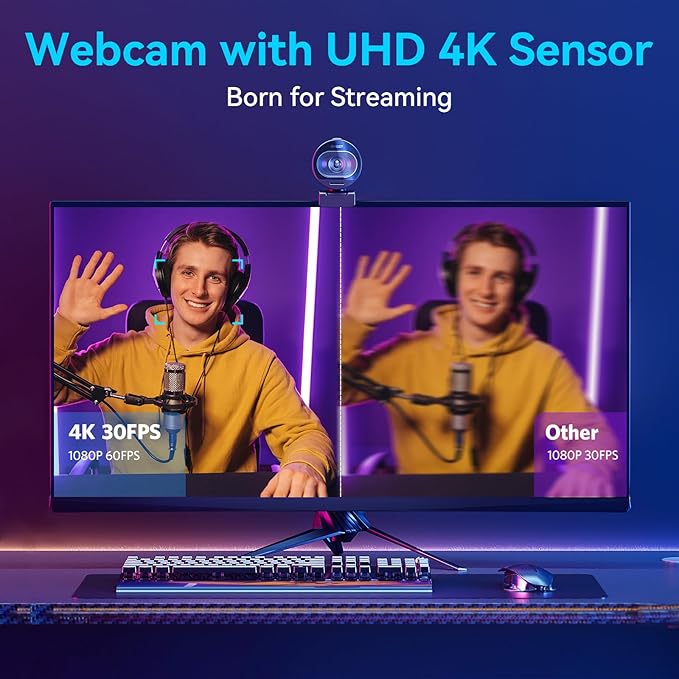 EMEET S600 4K Webcam for Streaming - Sony 1/2.55'' Sensor PDAF Autofocus 1080P@60FPS 2 Noise Reduction Mics Built-in Privacy Cover 73° FOV Streaming Camera for Live Commerce/Gaming/Beauty