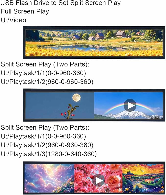 VSDISPLAY 21.3 Ultra Wide Bar Display 1920x360 IPS Digital Signage Monitor with USB Auto-Play Image Rotation and Mounting Holes for Advertising
