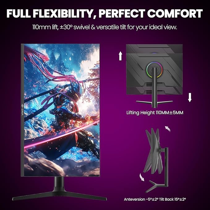 CRUA 32'' 4K Gaming Monitor 160Hz UHD 3840x2160 IPS Screen Height/Pivot/Swivel/Tilt Adjustable Vertical Monitor Support FreeSync Built-in Speakers 120% sRGB PIP/PBP HDMI 2.0 &amp DP 1.4-Black