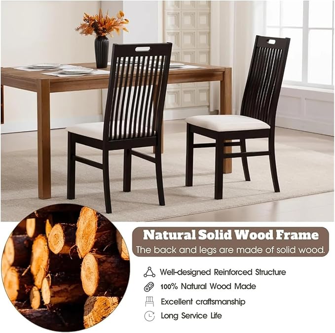 Adjustable Office Computer Chair with Armrest 1pcs Dark Brown Wood Dining Chairs with Spindle Slat High Back Upholstered Seat