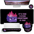 Blusabaca Dumpster on Fire Mouse Pad Desk Pad Funny Cute Desk Mat Large Gaming Mouse Pad with Wrist Rest Keyboard Pad Wrist Rest Ergonomic Cup Coaster Work Home Desk Accessories Office Supplies