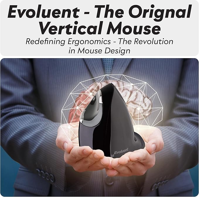 Evoluent – Inventor of The Vertical Mouse – VMDLW Ergonomic Vertical Mouse Right Hand Large USB Wireless Sculpted for Comfort Reduces Wrist Strain 4 Speeds 6 Customizable Buttons in Windows
