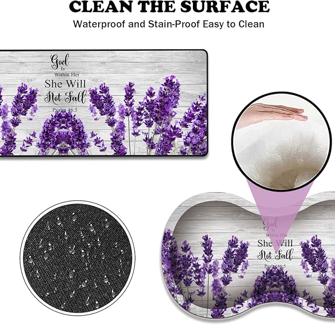 Large Gaming Mouse Pad 31.5x11.8 Inch Keyboard Pad + Ergonomic Wrist Rest Pad and Coaster with Non-Slip 3-Piece Desk Supplies Set Bible Psalm 46:5 Lavender Design for Gamers/Office/Study