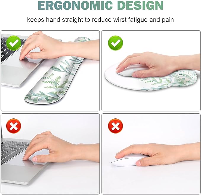 ToLuLu Desk Mat XXL Large Mouse Pad Wrist Support Set4 in1 Gaming Mousepad Desk Pad+ Ergonomic Mouse Pad with Wrist Rest + Keyboard Wrist Rest+Coaster for Home Office Computer Table Green Grass