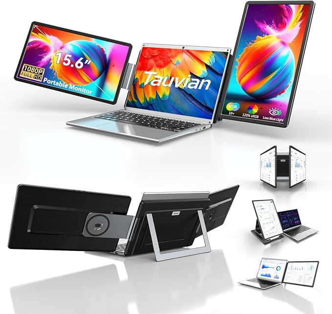 15.6 Laptop Screen Extender FHD 1080P IPS Portable Triple Monitor for Laptops 13.3-17.3 USB-C/HDMI Plug &amp Play 120% sRGB Low Blue Light Detachable Monitor Extender for Windows/MacOS