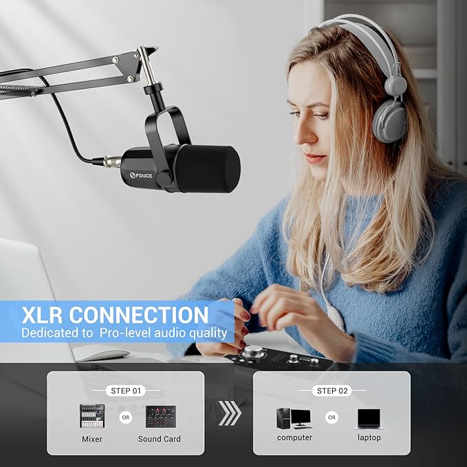 FDUCE XLR Dynamic Microphone for Vocal Recording Podcasting Gaming Live Streaming&ampBroadcasting All Metal Cardioid Mic Voice-Isolating Technology with Boom arm SL40X+