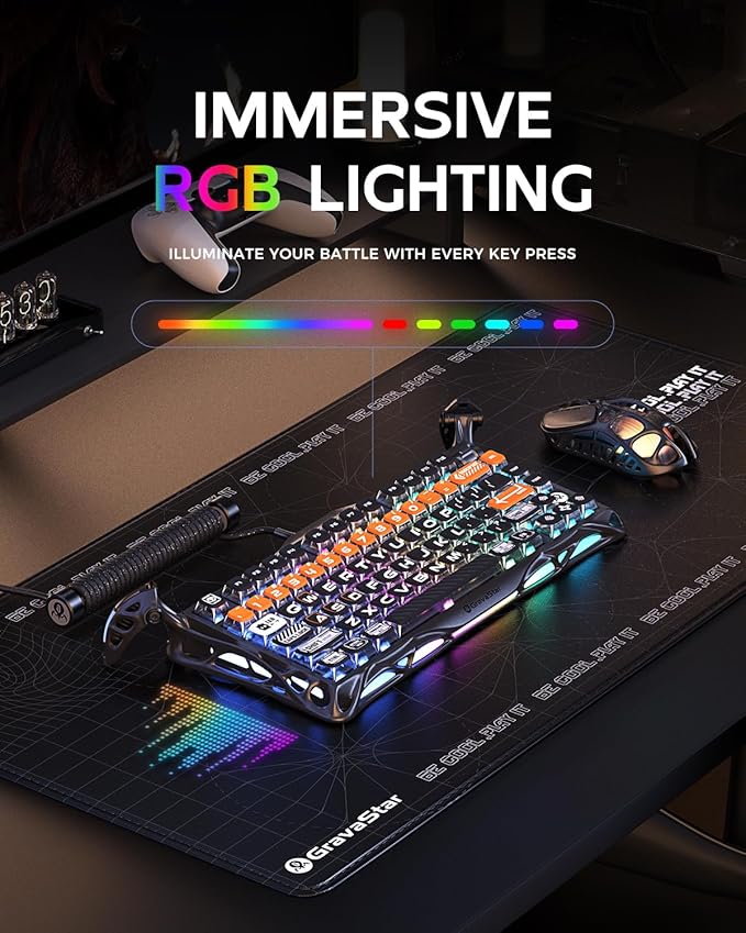 GravaStar Mercury K1 Pro Wireless Mechanical Gaming Keyboard 75% Layout RGB Custom Keyboard Aluminum Alloy Matte Black Frame with Phoenix-Inspired Keycaps Hot-Swappable Linear Switches – CyberFlare