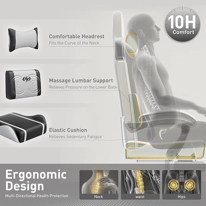 HLDIRECT Gaming Chair Ergonomic Video Game Seat with 360° Swivel &amp Lumbar Massage Computer Chair PU Leather Cushion for Adults Home/Office Use (Black &amp White)