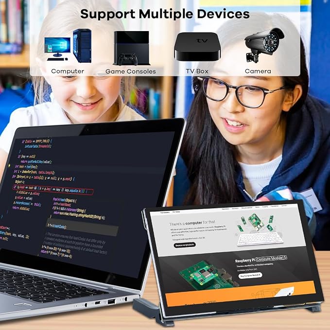7 Inches Touchscreen IPS LCD Display Panel 1024×600 HDMI Capacitive Touch Screen for Raspberry Pi5/Pi4/Pi3/ZERO 2W BB Black Windows