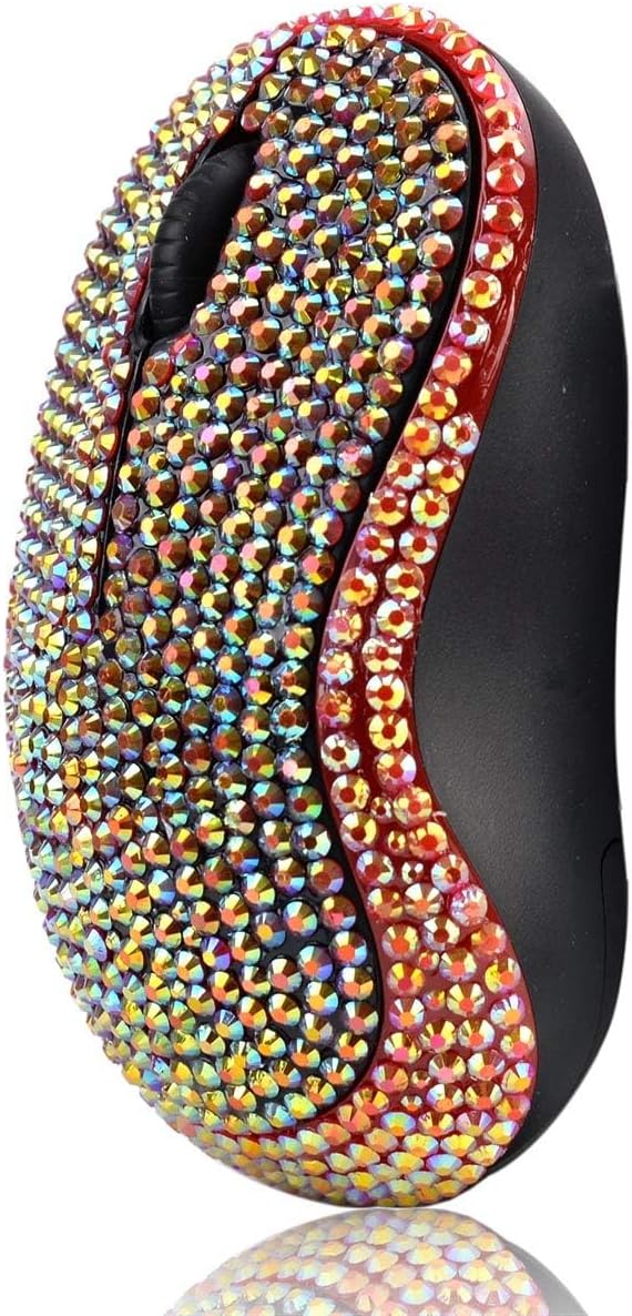 Brand Luxury Bling Dazzle Jeweled Rhinestone Crystal Wireless Mouse for Computers and Laptops Office - Gold Colorful