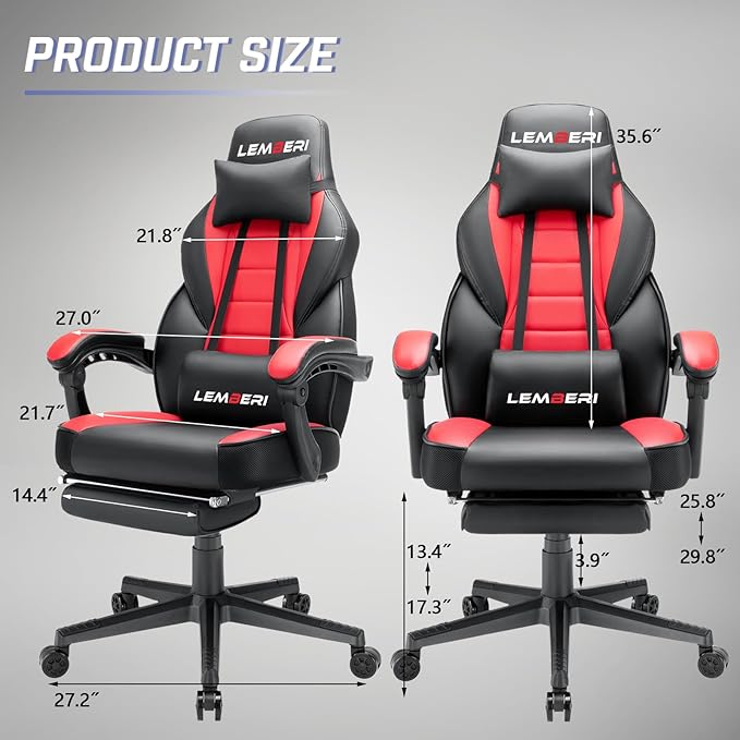 LEMBERI Video Game Chairs with footrest Big and Tall Gamer Chair for Adults 400lb Capacity Racing Style Computer Chair with Headrest and Lumbar Support