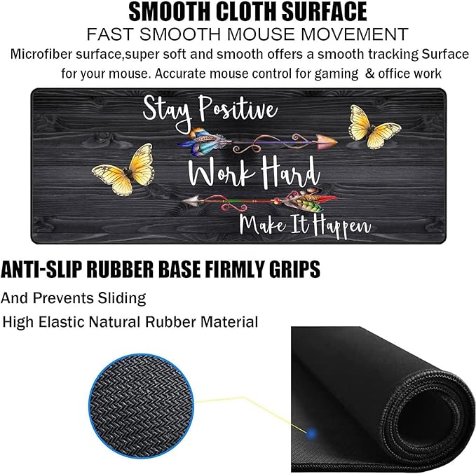 Large Gaming Mouse Pad Keyboard Wrist Rest pad + Mouse Wrist pad + Coaster Set Extended Waterproof Non-Slip Table mat Suitable for Home Office - Stay Positive Work Hard and Make It Happen