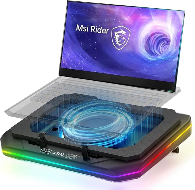 Cooling Pad for Msi Raider 18 HX GE78 HX GE77 GE76 GE66 GE75 GE73 GE63 GE68HX Gaming Laptop with Ultra Powerful Booster Turbo Fan Can Fast Cooling6 RGB Light ModeAdjustable SpeedTouch Start ﻿ ﻿