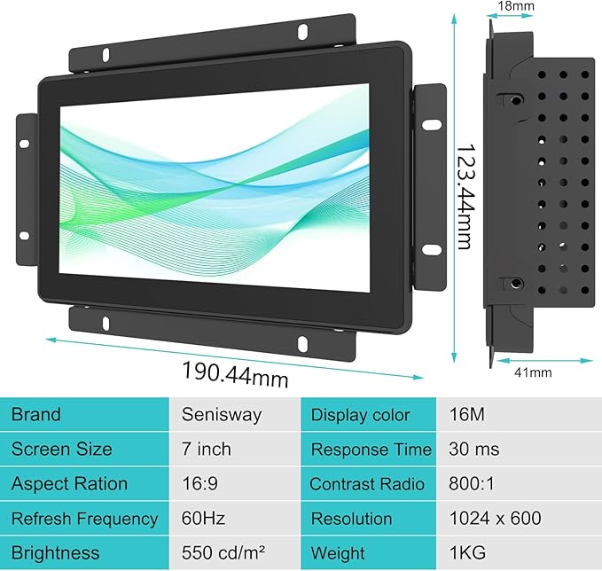 7 Inch Industrial Touch Monitors 10 Points Embedded Open Frame Monitor 1024x 600 @ 60Hz TFT LCD Suitable for kiosks ATMs Vending Machines