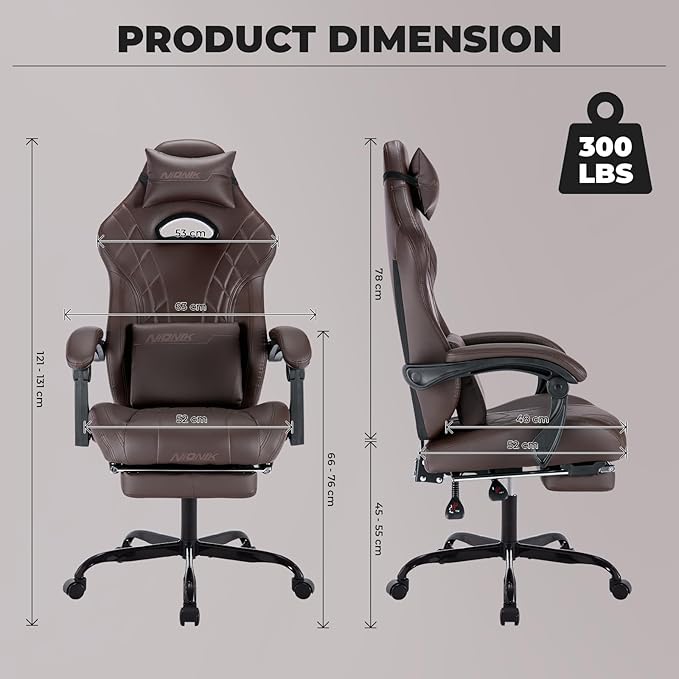 Gaming Chair with Footrest and Massage Lumbar Support Ergonomic Computer Gamer Chair Office Video Game Chairs with Adjustable Height and Backrest (Coffee)