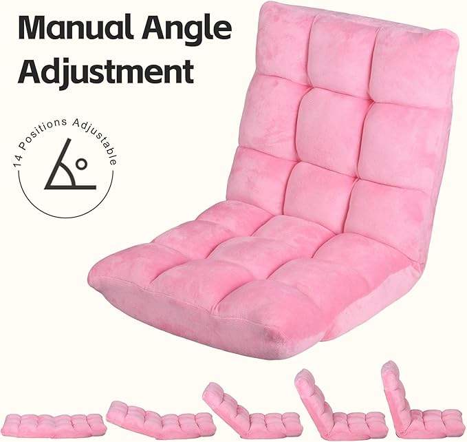 14-Position Adjustable Floor Gaming Chair Foldable Memory Foam Armless Sofa Seat Couch Recliner with Comfy Back Support for Working Meditation Reading Pink
