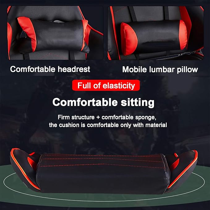 Office Chair Gaming Chair Computer Chair Racing Style Game Chair with Headrest and Lumbar PillowHigh Back Gaming ChairAndrgonomic Computer Chair E-Sports Swivel Chair PU Leather Gamer Chai