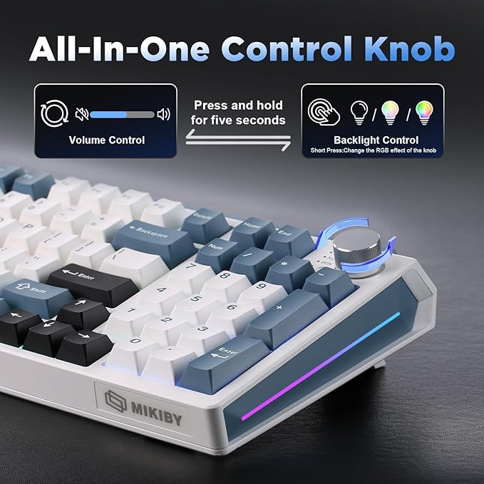 K98 Wireless Mechanical KeyboardTri-Mode BT5.0/2.4GHz/USB-C Hot Swappable Custom KeyboardGasket StructureRGB Backlit Gaming Keyboard for Win &amp Mac(White&ampBlueCocoa-V2 Switch)