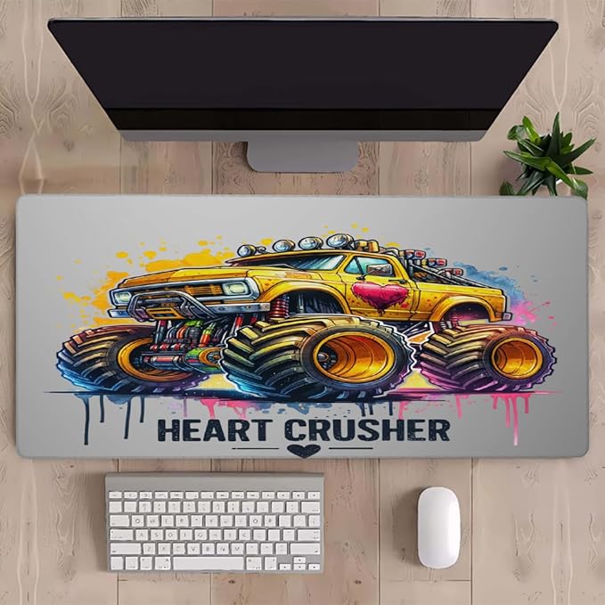 Yellow Car Truck Large Mouse Pad Gaming Mousepad Desk Mat for Desktop Computer Keyboard Waterproof Mouse Mat Desk Pad with Non-Slip Base for Game School Office Home 35.4 x 15.7