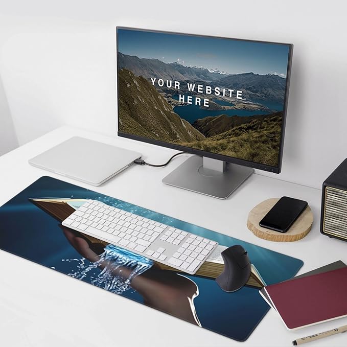 XXL Gaming Mouse Pad Extended (35.5X16) Open Bible with Water Flow Large Non-Slip Desk Mat Water-Resistant Keyboard Mousepad for Office &amp Home