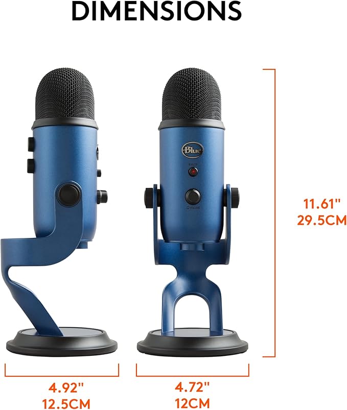 Logitech Creators Blue Yeti USB Microphone for PC Mac Gaming Streaming Podcasting Studio and Computer Condenser Mic with Blue VO!CE Effects 4 Pickup Patterns Plug and Play - Midnight Blue
